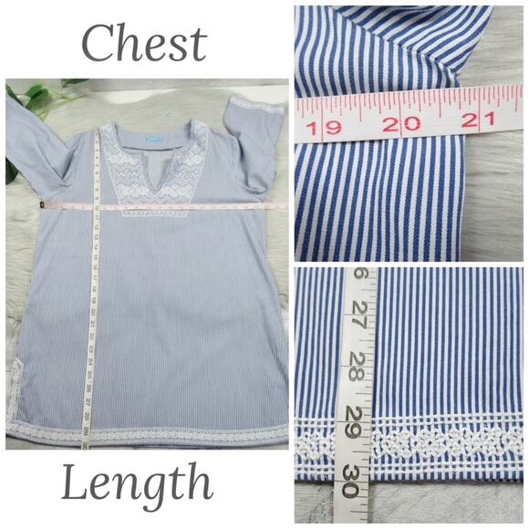 J. McLaughlin Blue & White Striped Embroidered Tunic Top Women's Size Large - Picture 13 of 13
